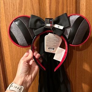 Disney Darth Vader Black and Red Minnie Mouse Ears Headband with Vail